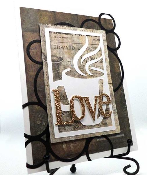 Love card with coffee cup ad circles